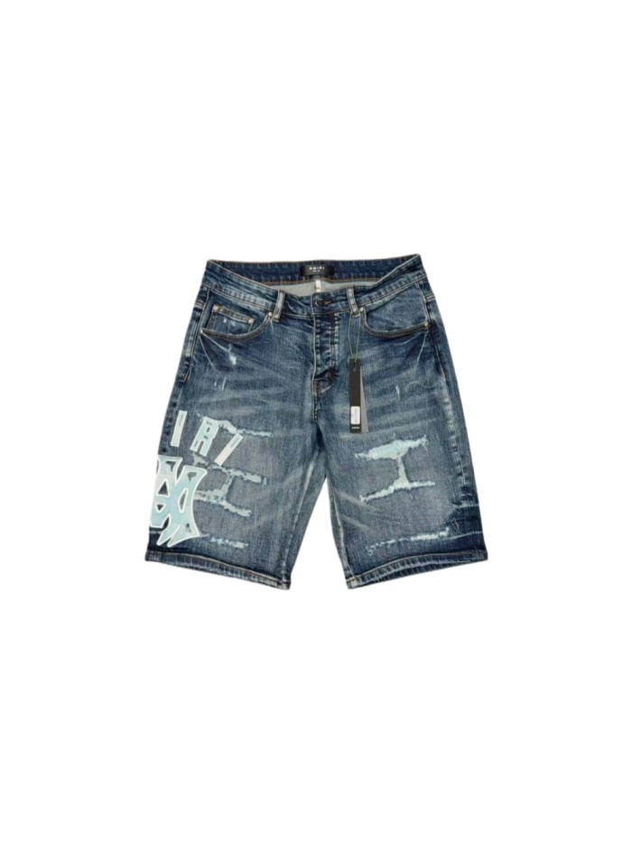 1:1 quality version Reflective Letter Patch Distressed Denim Shorts 29045796