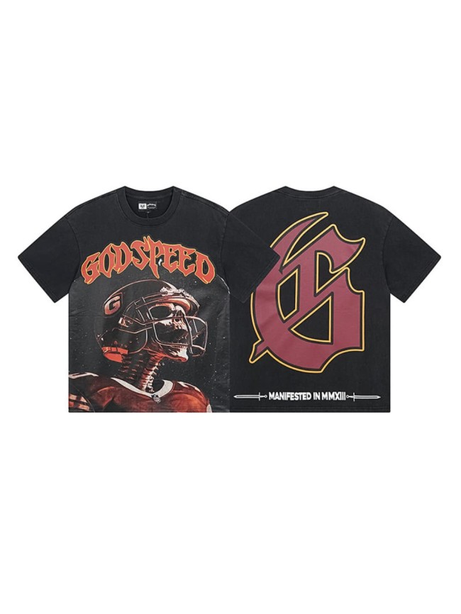 Rugby skull G-shaped logo black vintage short-sleeved T-shirt 29045568