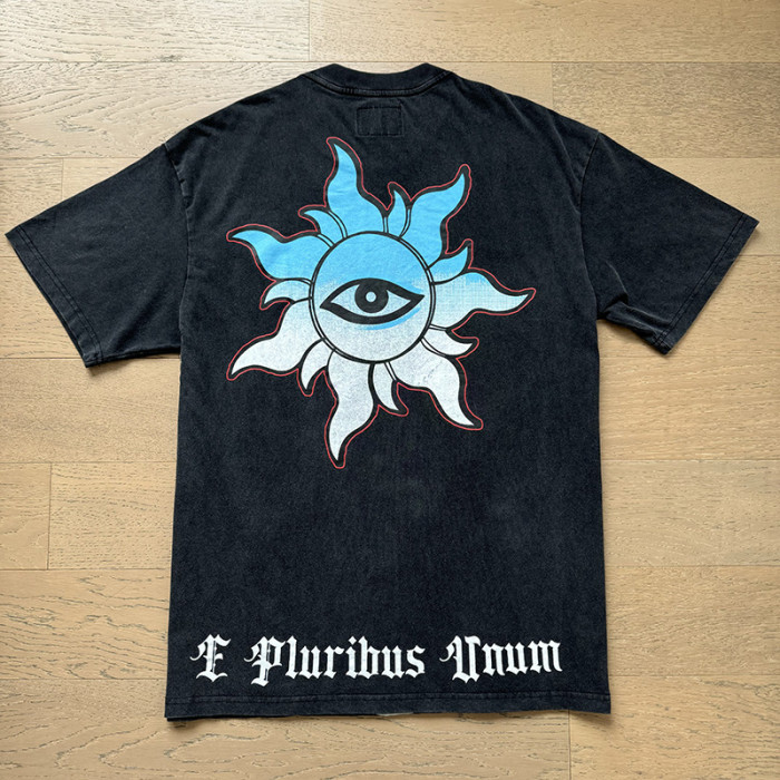 Helicopter Statue of Liberty All-Seeing Eye Black Distressed Short-Sleeve T-Shirt 29045032