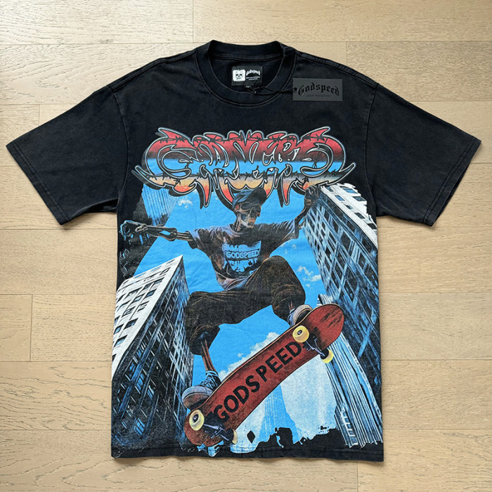 Urban skateboard skull G-shaped logo black vintage short-sleeved T-shirt 29045605