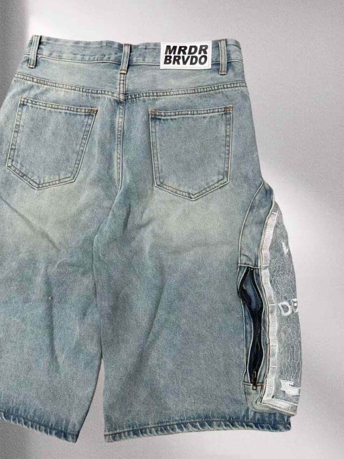 1:1 quality version Spliced Letter Embroidered Denim Shorts 3 colors 29045802