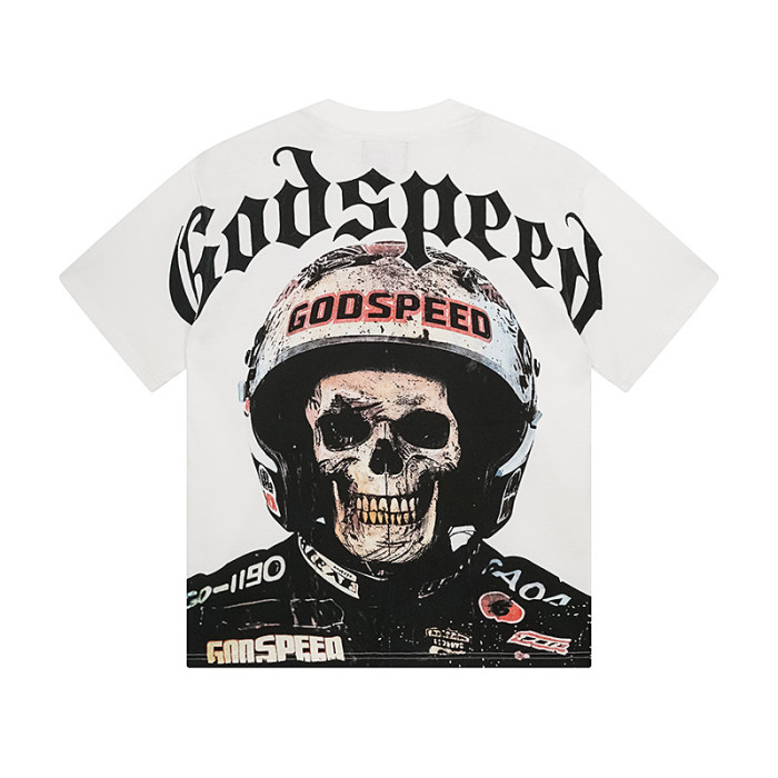 Racing Skull Double-sided Printed White Short-sleeved T-shirt 29046141