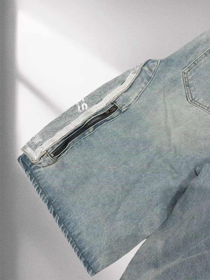 1:1 quality version Spliced Letter Embroidered Denim Shorts 3 colors 29045802