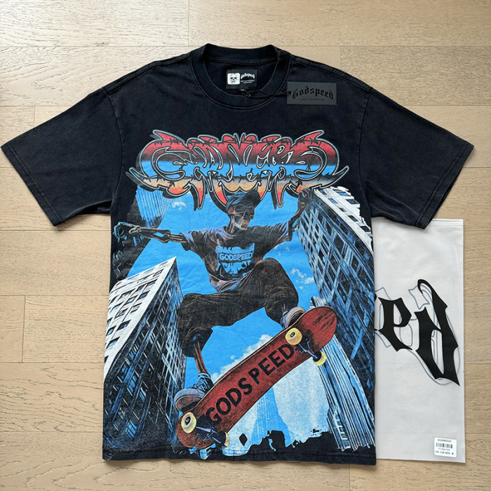Urban skateboard skull G-shaped logo black vintage short-sleeved T-shirt 29045605