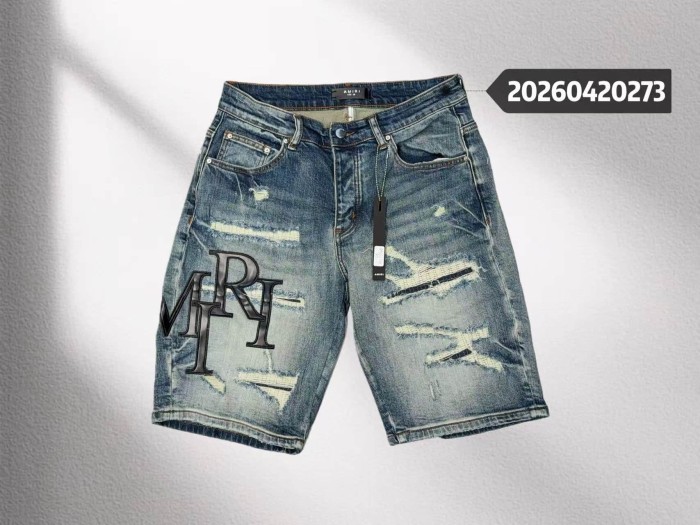 1:1 quality version Vintage Ripped Letter Leather Patch Denim Shorts 29045801