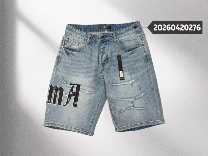 1:1 quality version Gothic Letter Leather Patch Distressed Denim Shorts 29045798