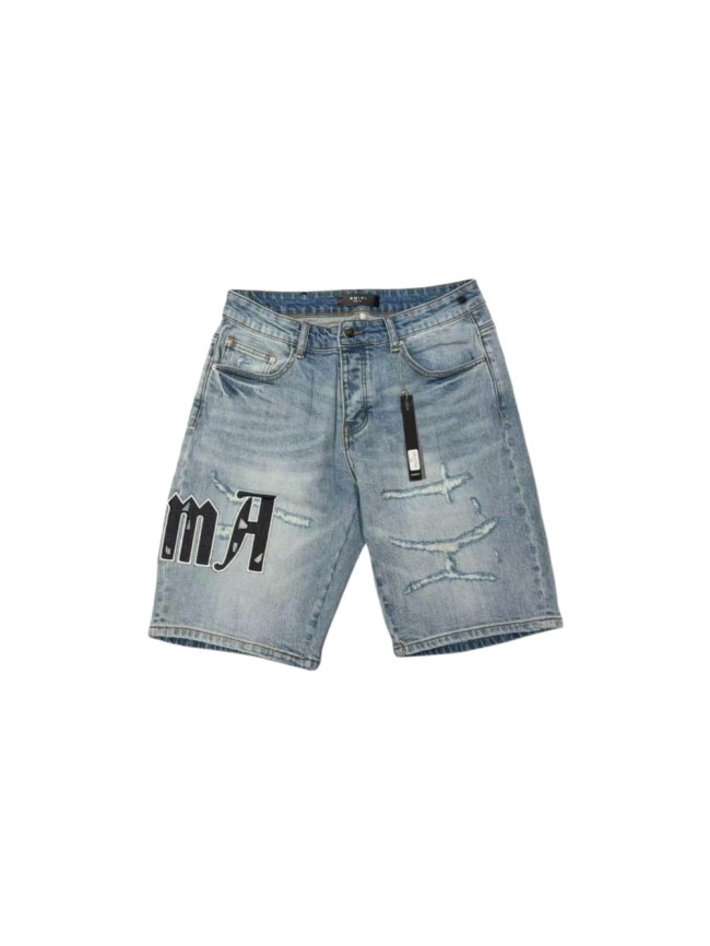 1:1 quality version Gothic Letter Leather Patch Distressed Denim Shorts 29045798