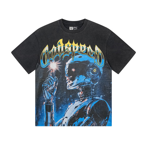 Cyber Robot G Logo Black Distressed Short-sleeved T-shirt 29045586
