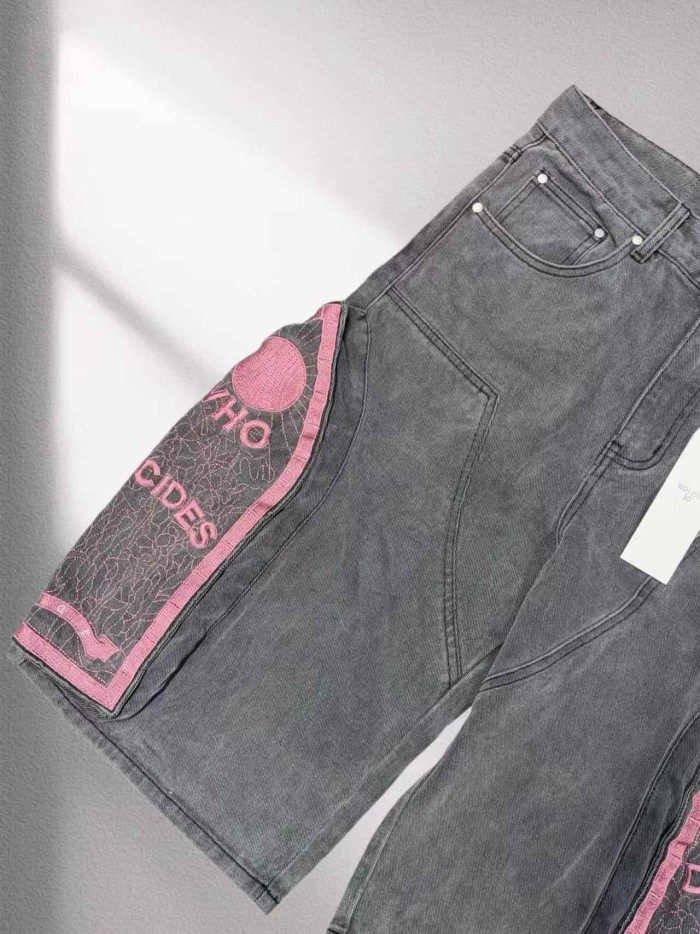 1:1 quality version Spliced Letter Embroidered Denim Shorts 3 colors 29045802