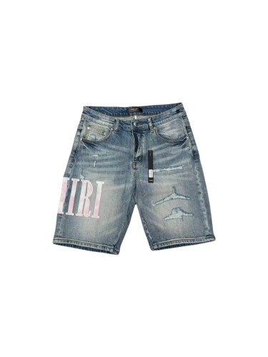 1:1 quality version Pink White Gradient Letter Patch Distressed Denim Shorts 29045797