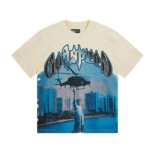 Helicopter Statue of Liberty All-Seeing Eye Beige Short-Sleeve T-Shirt 29044738