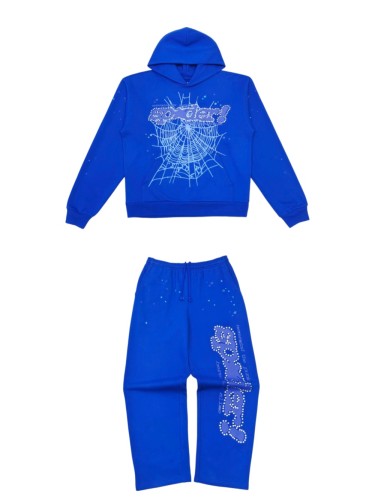 [Big & Tall for weights up to 220 lbs]1:1 quality version Rhinestone Blue Letter Royal Blue Print Hoodie & Pants Set 29045597