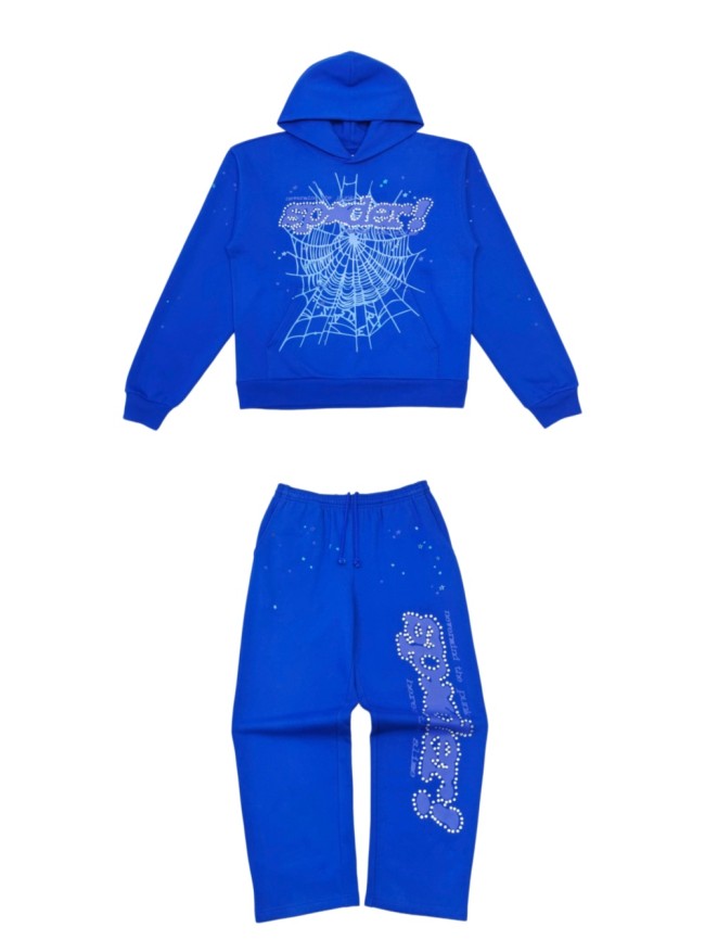 [Big & Tall for weights up to 220 lbs]1:1 quality version Rhinestone Blue Letter Royal Blue Print Hoodie & Pants Set 29045597