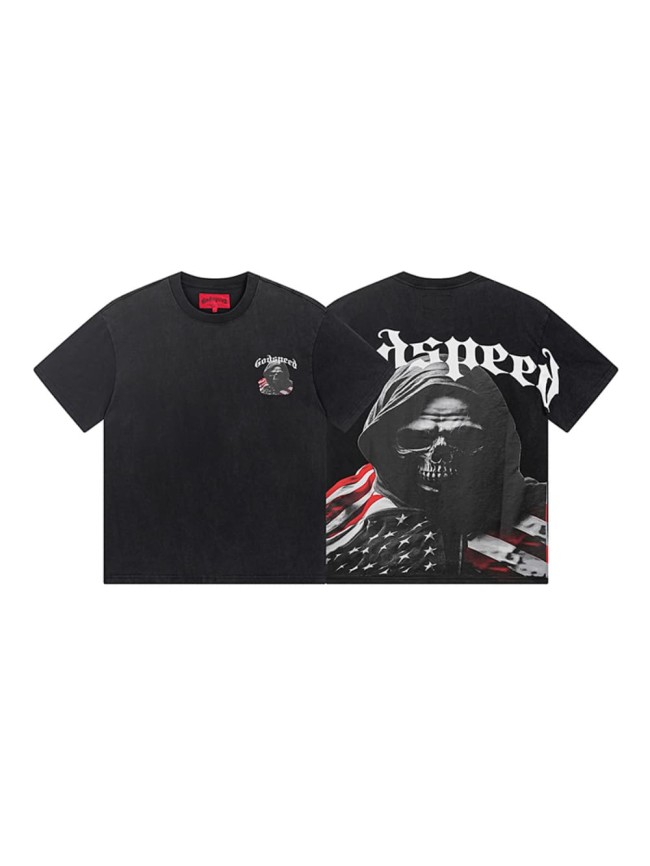 National flag Reaper vintage washed double-sided printed short-sleeved T-shirt 29044589