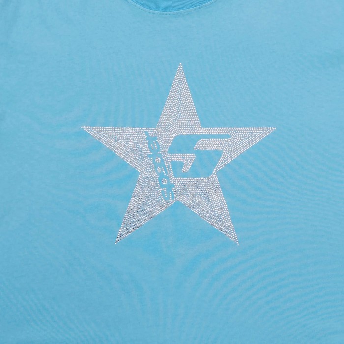 [Big & Tall for weights up to 220 lbs]1:1 quality version Large Pentagram Rhinestone Light Blue Print Tee 29045593