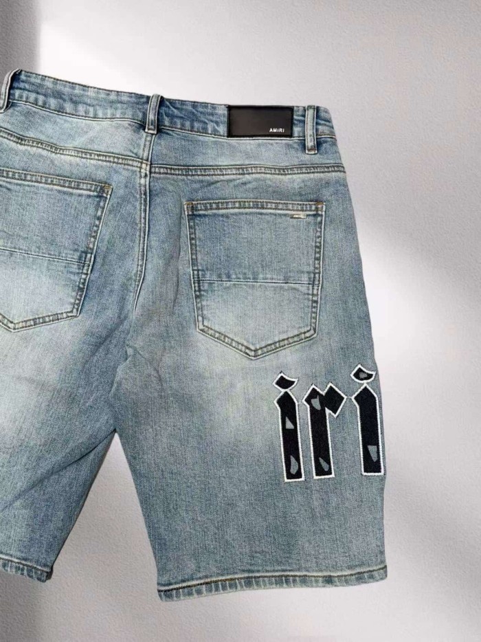 1:1 quality version Gothic Letter Leather Patch Distressed Denim Shorts 29045798