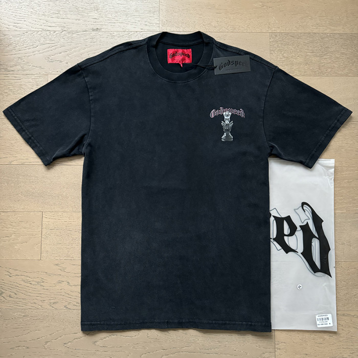 Crown Skull Chess Piece Distressed Washed Double-Sided Printed Short-Sleeve T-Shirt 29044590