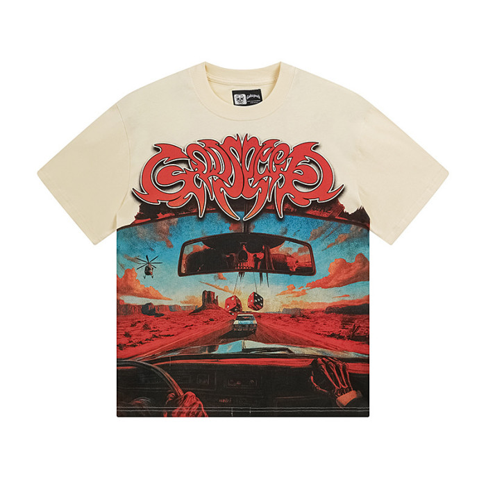 Desert Highway Skeleton Sun Eyes Beige Short-sleeved T-shirt 29046911