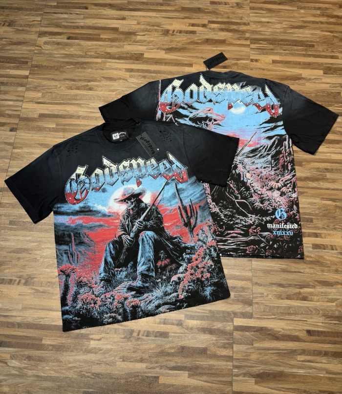 Western cowboy skull rhinestone black vintage short-sleeved T-shirt 29047333
