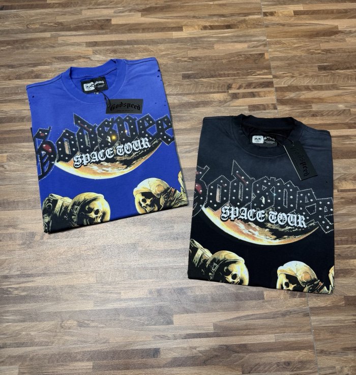 Moon astronaut skeleton hot-drilled vintage short-sleeved T-shirt 2 colors 29047365