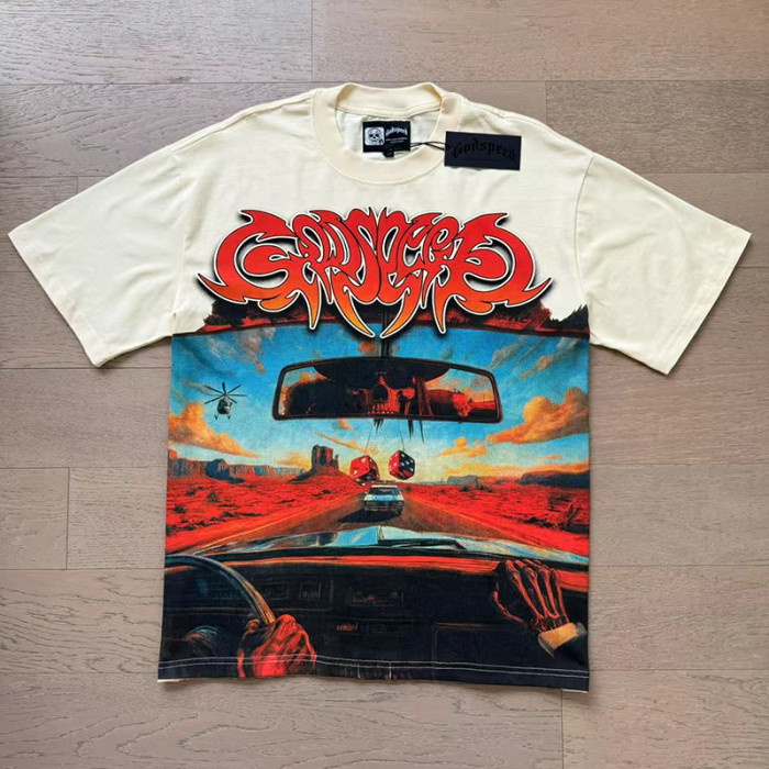 Desert Highway Skeleton Sun Eyes Beige Short-sleeved T-shirt 29046911