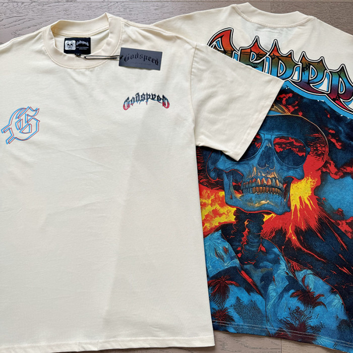 Vacation Skull Flame Beige Short-sleeved T-shirt 29046914