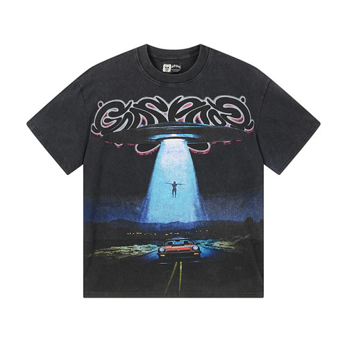 Flying saucer UFO black vintage short-sleeved T-shirt  29047327