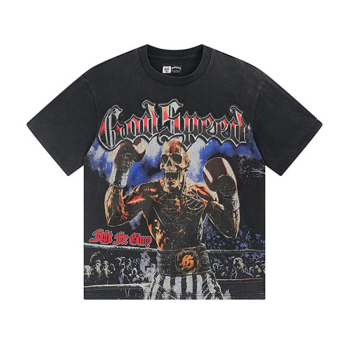 Boxing skeleton G black short-sleeved T-shirt with vintage effect 29046920