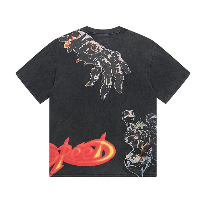 Mechanical skeleton gear flame-aged black short-sleeved T-shirt 29046891