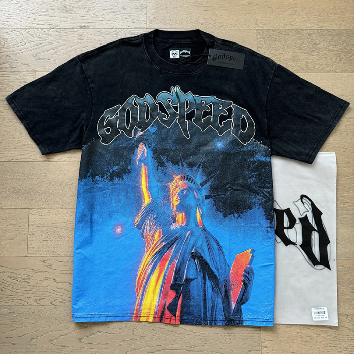 Flame Statue of Liberty Black Vintage Short-sleeved T-shirt 29046895