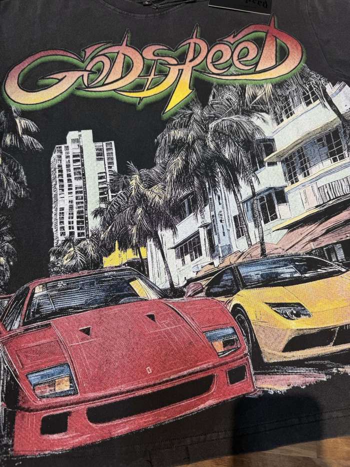 Miami Sports Car G Black Distressed Short-sleeved T-shirt 29047441