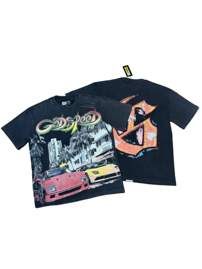 Miami Sports Car G Black Distressed Short-sleeved T-shirt 29047441