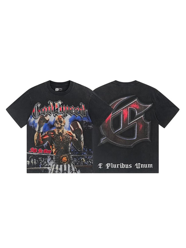 Boxing skeleton G black short-sleeved T-shirt with vintage effect 29046920