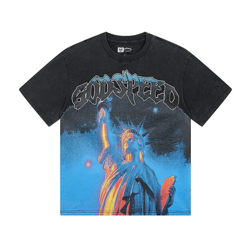 Flame Statue of Liberty Black Vintage Short-sleeved T-shirt 29046895