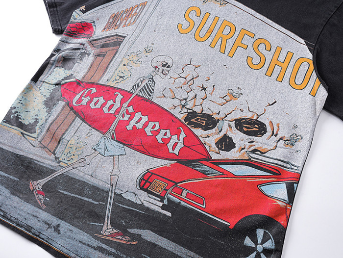 Surfing Skull G, marked in black for a vintage look, short-sleeved T-shirt 29047318