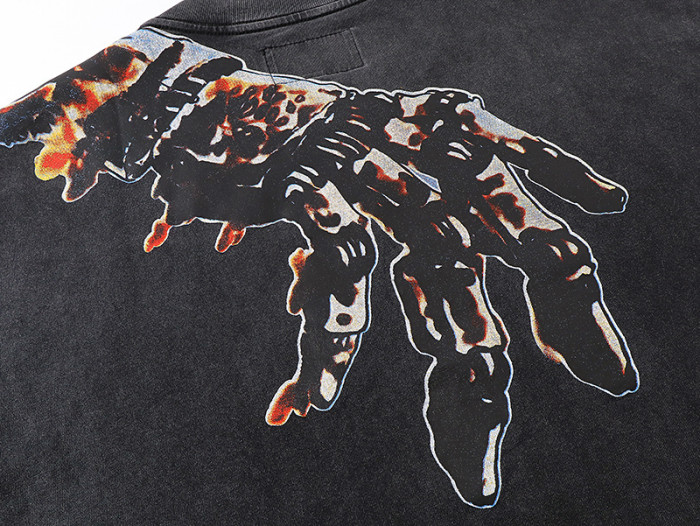 Mechanical skeleton gear flame-aged black short-sleeved T-shirt 29046891