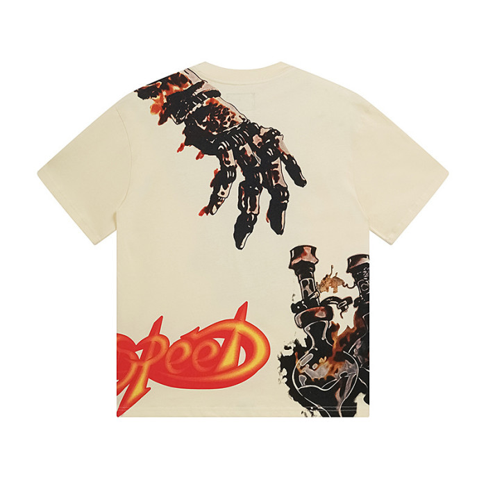 Mechanical skeleton gear flame beige short-sleeved T-shirt 29046903