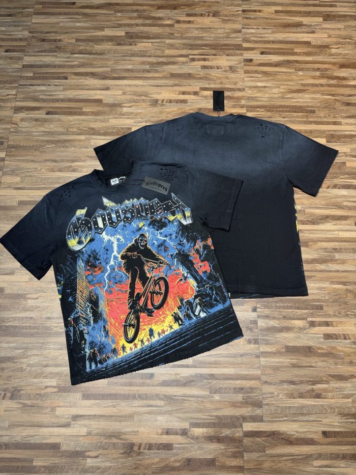 Reaper BMX  hot-fix rhinestone gradient vintage short-sleeved T-shirt 2 colors 29047399