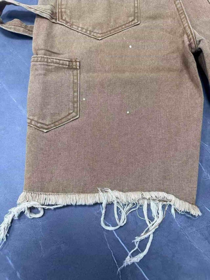 Khaki Cargo Raw Edge Denim Shorts 29047339