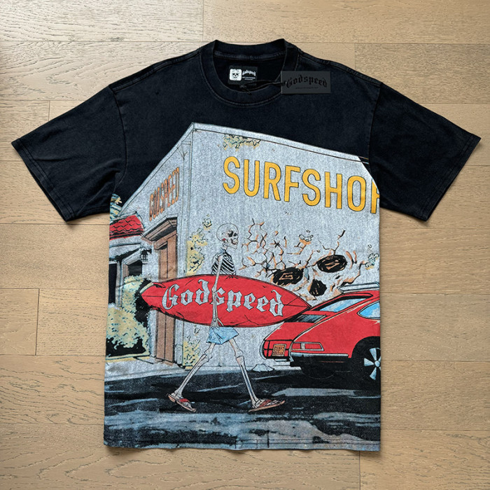 Surfing Skull G, marked in black for a vintage look, short-sleeved T-shirt 29047318