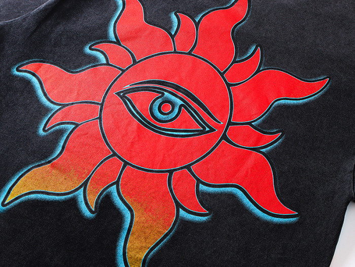 Desert Highway Skeleton Sun Eyes Black Distressed Short-sleeved T-shirt 29046915