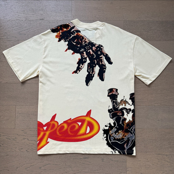 Mechanical skeleton gear flame beige short-sleeved T-shirt 29046903