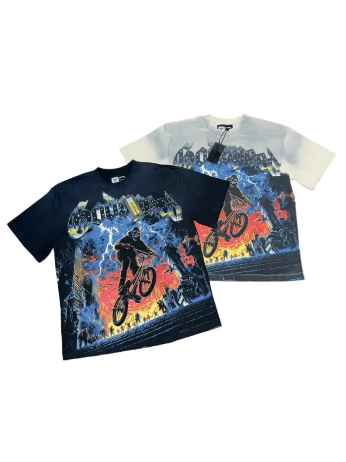 Reaper BMX  hot-fix rhinestone gradient vintage short-sleeved T-shirt 2 colors 29047399