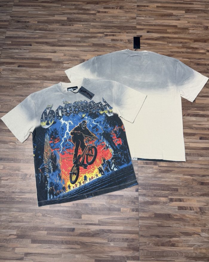 Reaper BMX  hot-fix rhinestone gradient vintage short-sleeved T-shirt 2 colors 29047399