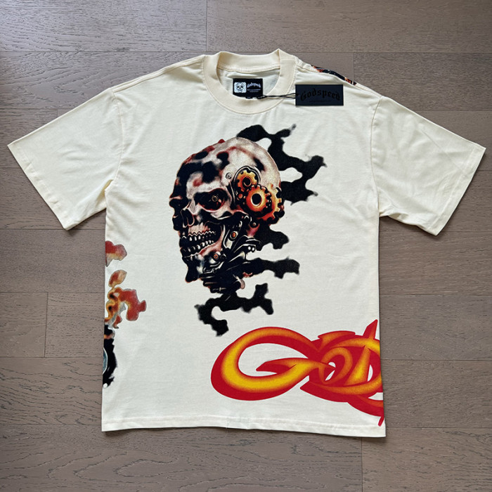 Mechanical skeleton gear flame beige short-sleeved T-shirt 29046903