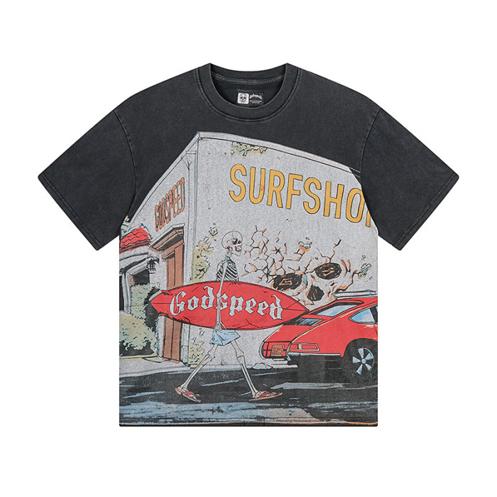 Surfing Skull G, marked in black for a vintage look, short-sleeved T-shirt 29047318