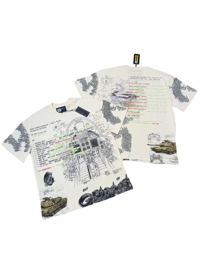 Military fighter tank beige short-sleeved T-shirt  29047434