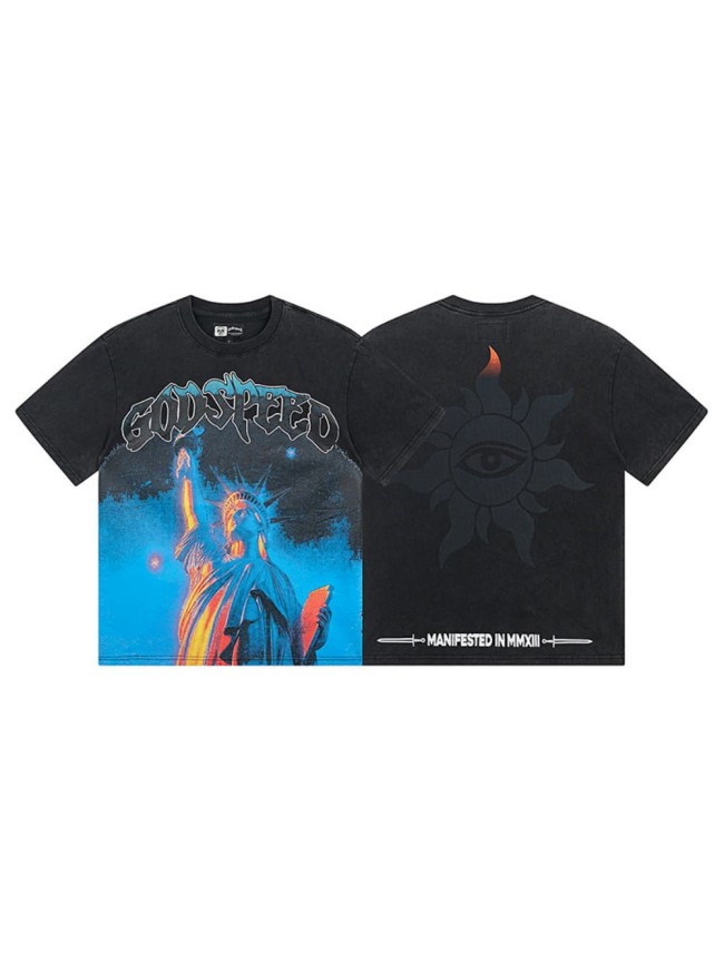Flame Statue of Liberty Black Vintage Short-sleeved T-shirt 29046895