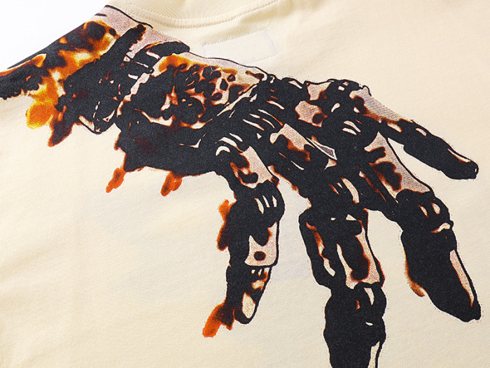Mechanical skeleton gear flame beige short-sleeved T-shirt 29046903