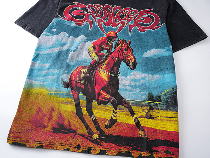 Horse racing jockey's vintage black short-sleeved T-shirt 29046923